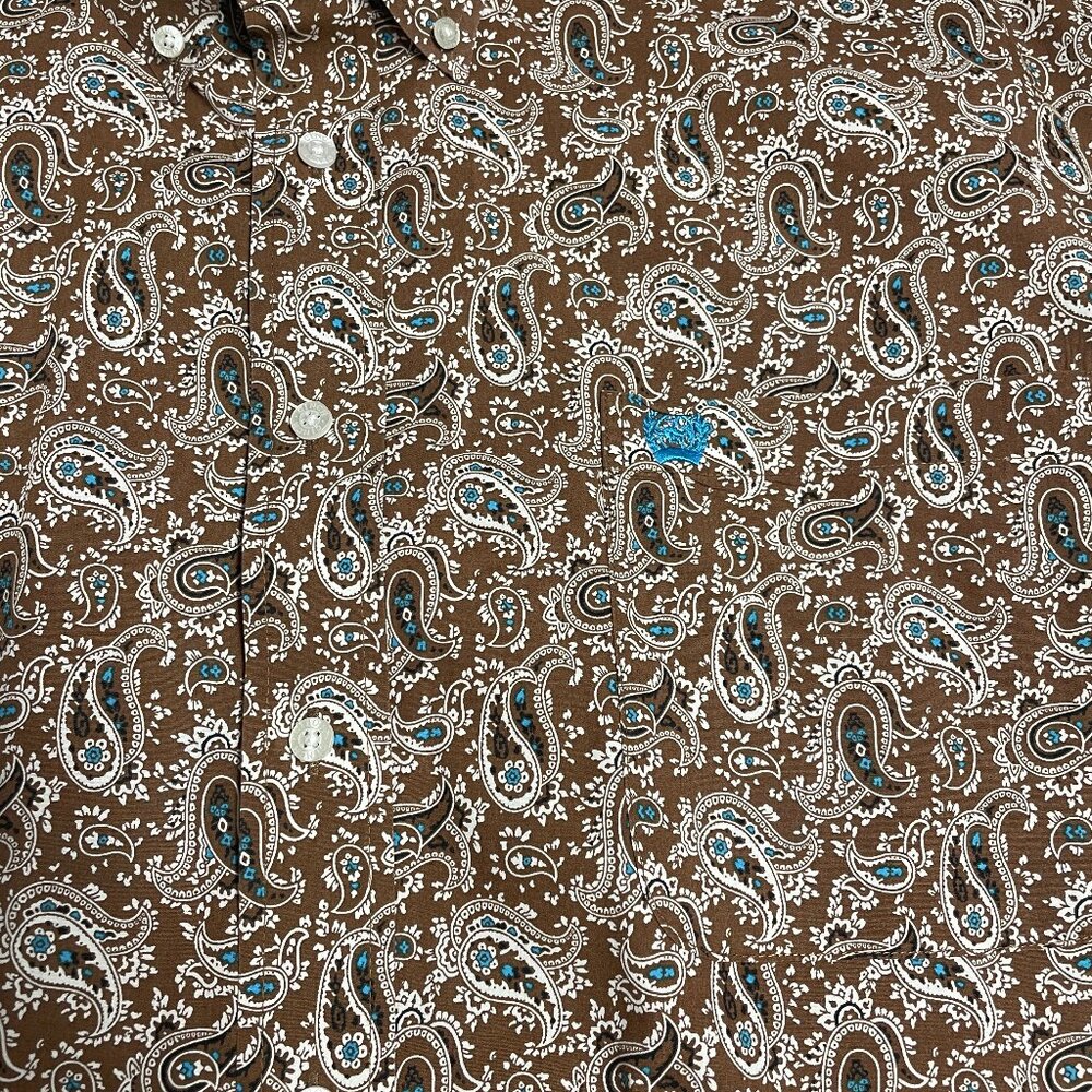 Cinch Shirt Men's Large Brown 100% Cotton Paisley Long Sleeve Button Up Western - Picture 4 of 13